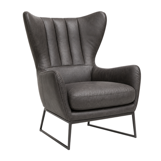 Zagu Charcoal Leather Large Lounge Chair
