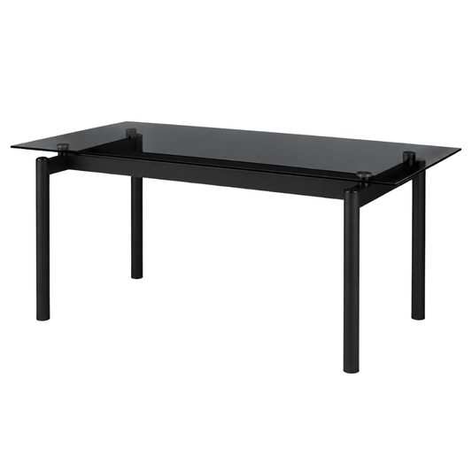 Zagu Large Glass Top Table with Metal Frame – Black