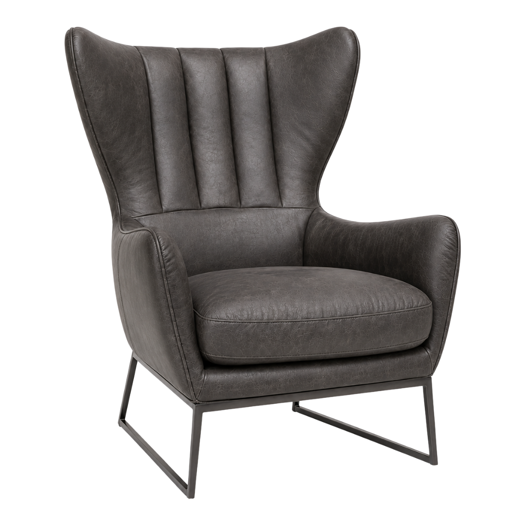 Zagu Charcoal Leather Large Lounge Chair