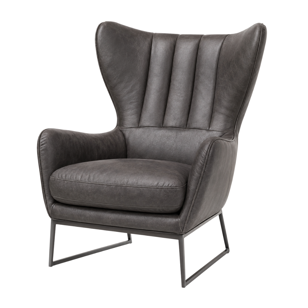 Zagu Charcoal Leather Large Lounge Chair