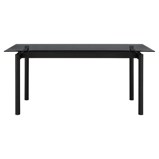 Zagu Large Glass Top Table with Metal Frame – Black