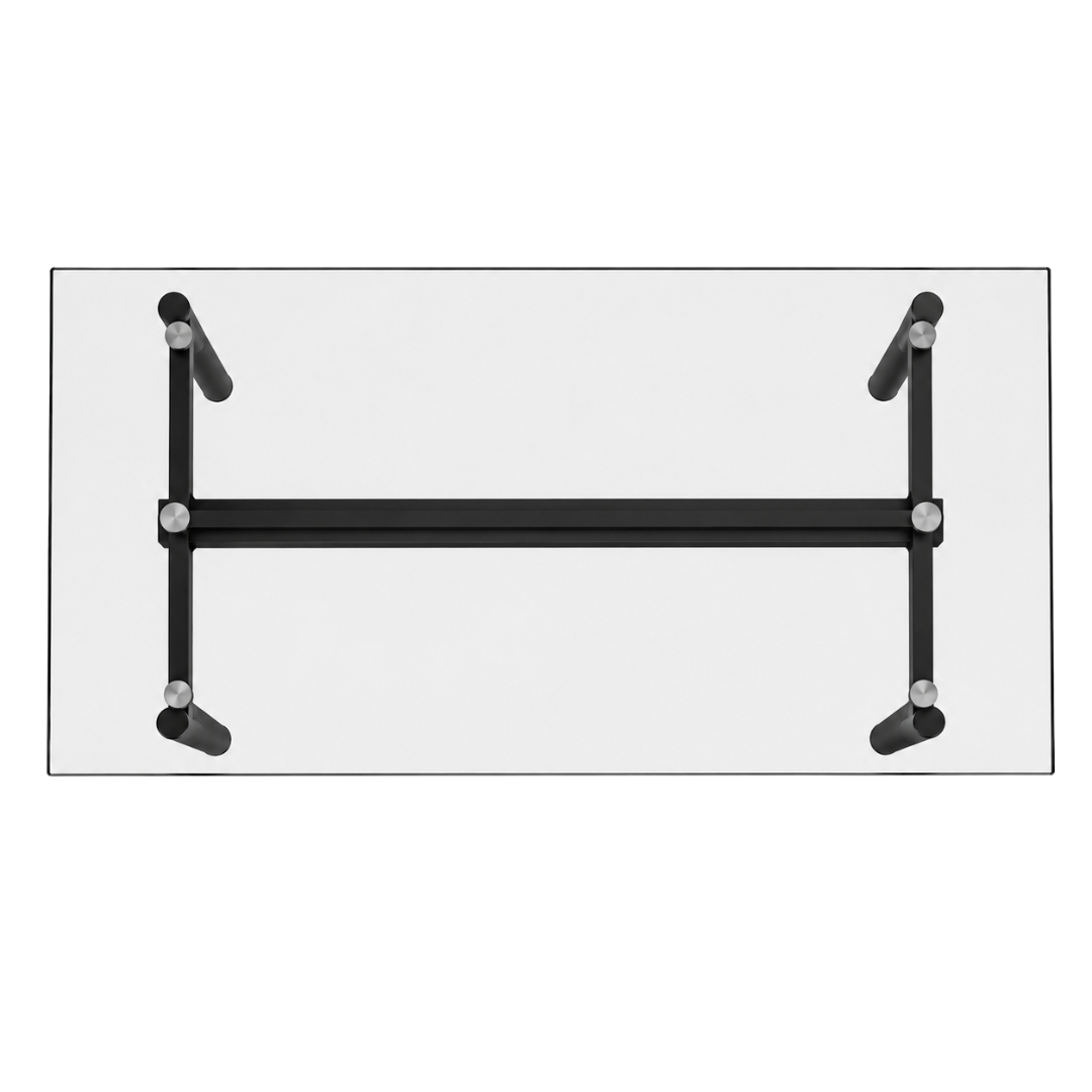 Zagu Large Glass Top Table with Metal Frame – Black