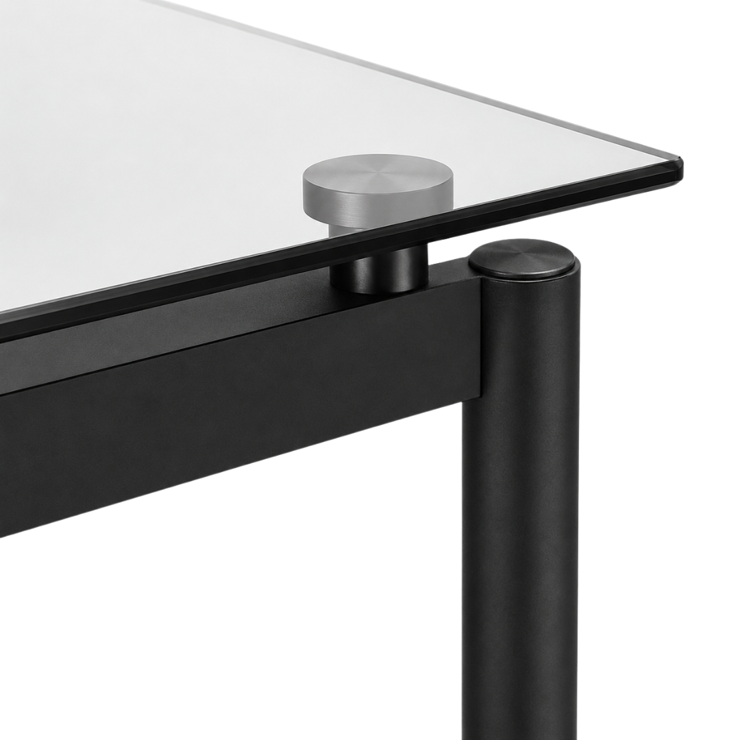 Zagu Large Glass Top Table with Metal Frame – Black