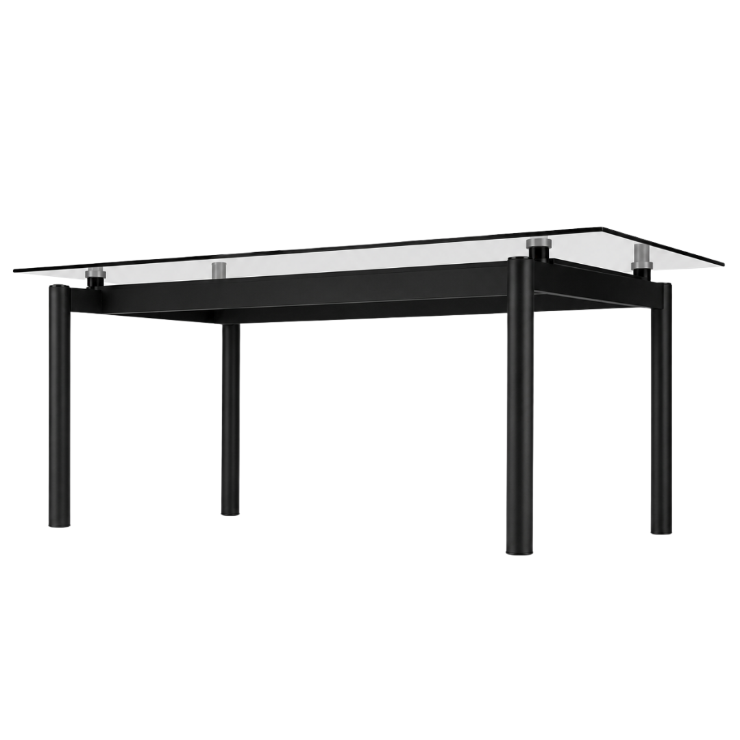 Zagu Large Glass Top Table with Metal Frame – Black